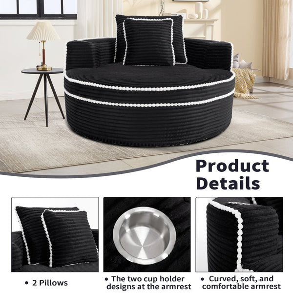 English Elm Round Cloud Sectional Sleeper Sofa with Memory Foam Fill for Studio Apartments Black W3224P502490