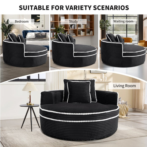 English Elm Round Cloud Sectional Sleeper Sofa with Memory Foam Fill for Studio Apartments Black W3224P502490