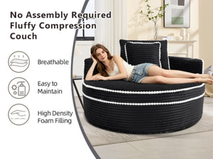 English Elm Round Cloud Sectional Sleeper Sofa with Memory Foam Fill for Studio Apartments Black W3224P502490