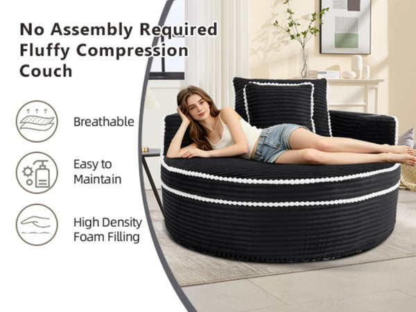 English Elm Round Cloud Sectional Sleeper Sofa with Memory Foam Fill for Studio Apartments Black W3224P502490