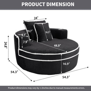 English Elm Round Cloud Sectional Sleeper Sofa with Memory Foam Fill for Studio Apartments Black W3224P502490