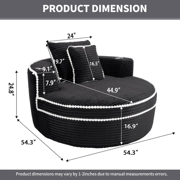 English Elm Round Cloud Sectional Sleeper Sofa with Memory Foam Fill for Studio Apartments Black W3224P502490