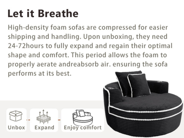 English Elm Round Cloud Sectional Sleeper Sofa with Memory Foam Fill for Studio Apartments Black W3224P502490