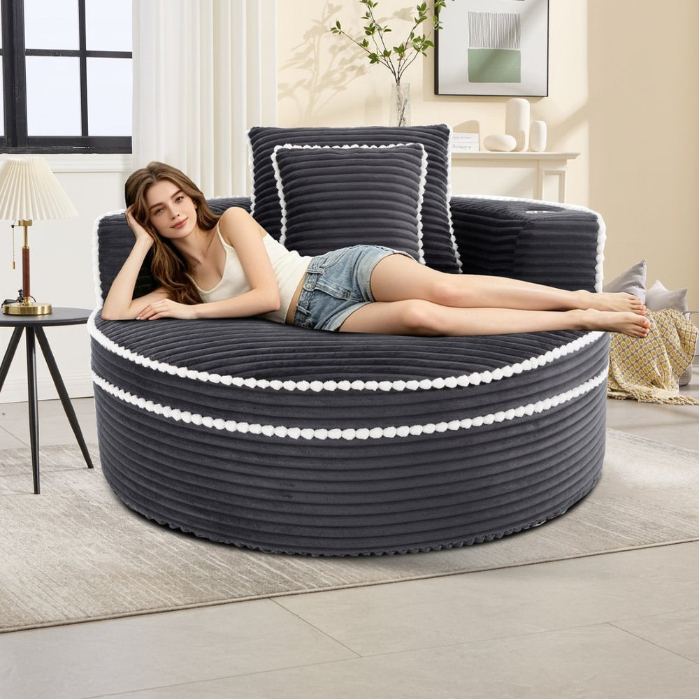 English Elm Round Cloud Sectional Sleeper Sofa with Memory Foam Fill for Studio Apartments Dark Grey W3224P502492