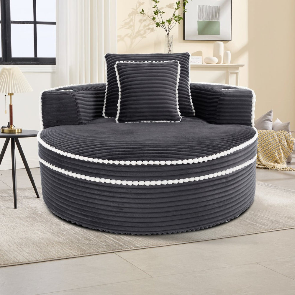 English Elm Round Cloud Sectional Sleeper Sofa with Memory Foam Fill for Studio Apartments Dark Grey W3224P502492