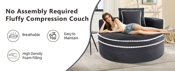 English Elm Round Cloud Sectional Sleeper Sofa with Memory Foam Fill for Studio Apartments Dark Grey W3224P502492
