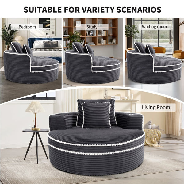 English Elm Round Cloud Sectional Sleeper Sofa with Memory Foam Fill for Studio Apartments Dark Grey W3224P502492