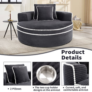 English Elm Round Cloud Sectional Sleeper Sofa with Memory Foam Fill for Studio Apartments Dark Grey W3224P502492