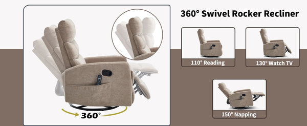English Elm Up to 350 Lb Chenille Power Lift Recliner with Massage Heat and Charging Ports Khaki W3224P556673