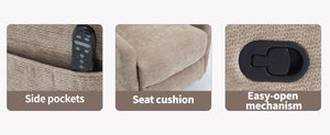 English Elm Up to 350 Lb Chenille Power Lift Recliner with Massage Heat and Charging Ports Khaki W3224P556673