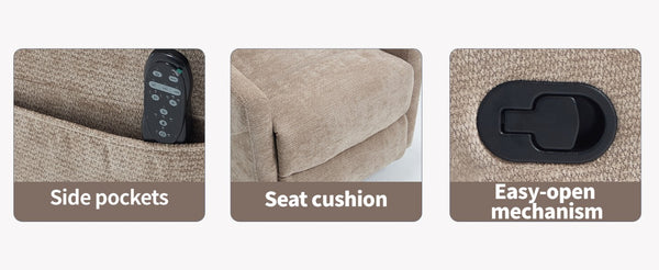 English Elm Up to 350 Lb Chenille Power Lift Recliner with Massage Heat and Charging Ports Khaki W3224P556673