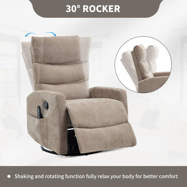 English Elm Up to 350 Lb Chenille Power Lift Recliner with Massage Heat and Charging Ports Khaki W3224P556673