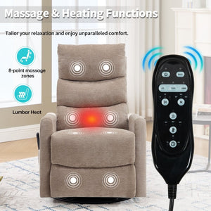 English Elm Up to 350 Lb Chenille Power Lift Recliner with Massage Heat and Charging Ports Khaki W3224P556673