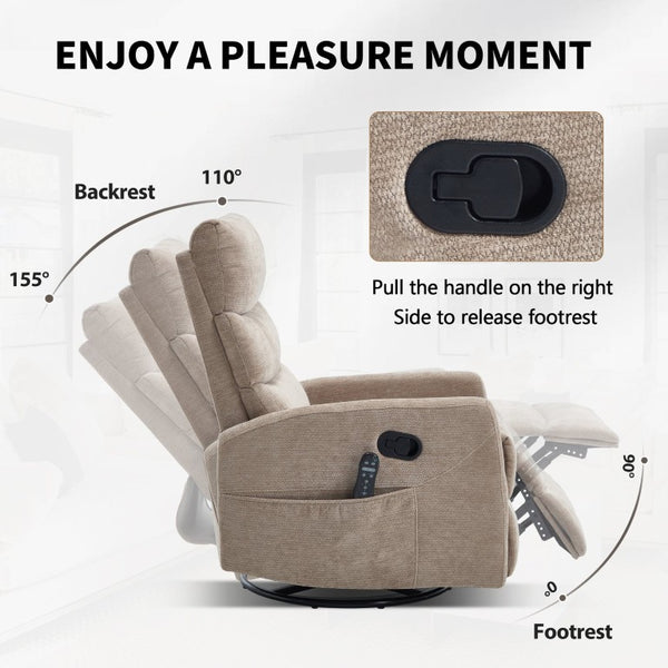 English Elm Up to 350 Lb Chenille Power Lift Recliner with Massage Heat and Charging Ports Khaki W3224P556673