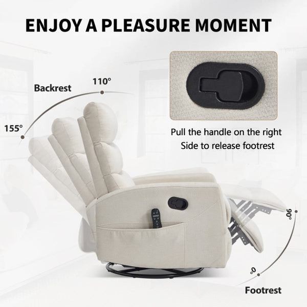 English Elm Up to 350 Lb Chenille Power Lift Recliner with Massage Heat and Charging Ports Beige - B W3224P556674