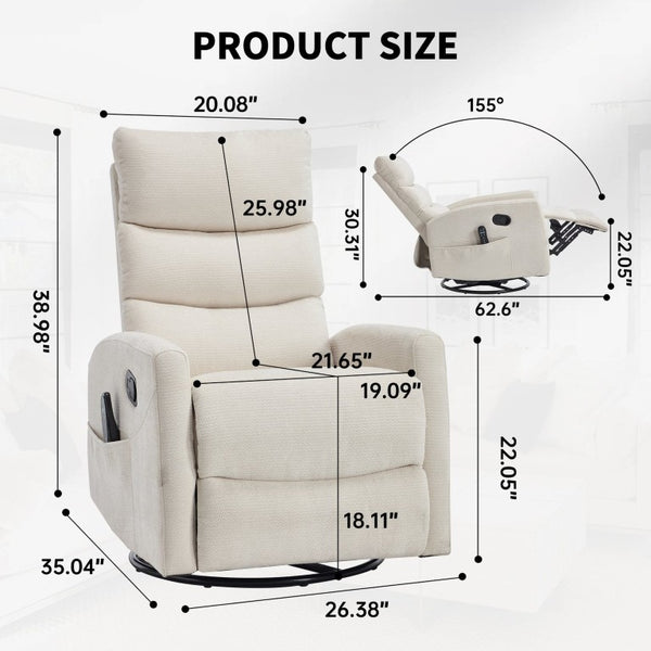 English Elm Up to 350 Lb Chenille Power Lift Recliner with Massage Heat and Charging Ports Beige - B W3224P556674