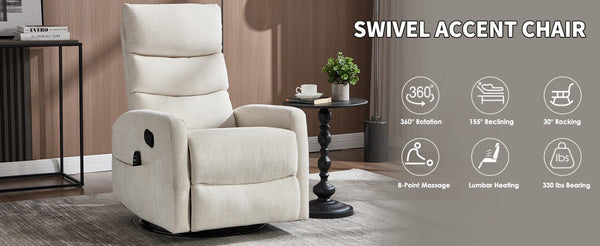 English Elm Up to 350 Lb Chenille Power Lift Recliner with Massage Heat and Charging Ports Beige - B W3224P556674