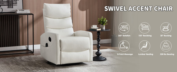 English Elm Up to 350 Lb Chenille Power Lift Recliner with Massage Heat and Charging Ports White W3224P587317