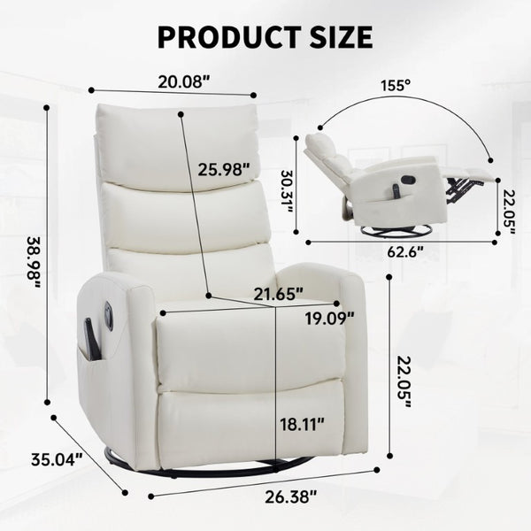 English Elm Up to 350 Lb Chenille Power Lift Recliner with Massage Heat and Charging Ports White W3224P587317