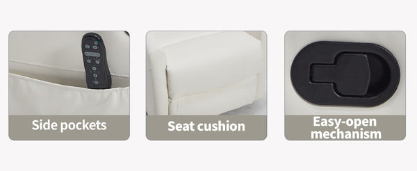 English Elm Up to 350 Lb Chenille Power Lift Recliner with Massage Heat and Charging Ports White W3224P587317