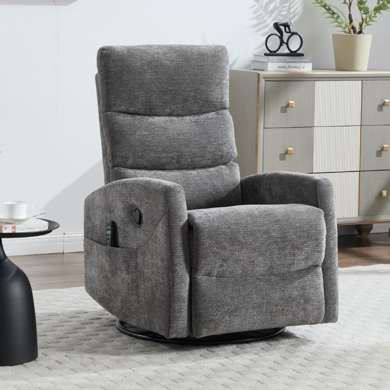 English Elm Heat Massage Swivel Rocker Recliner with Vibration Nodes and Lumbar Relief in Fabric W3224P587322