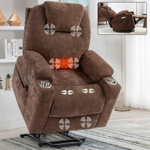 English Elm Up to 350 Lbs Chenille Power Lift Recliner with Massage Lumbar Heat and USB Ports W3224S00040