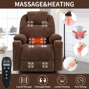 English Elm Up to 350 Lbs Chenille Power Lift Recliner with Massage Lumbar Heat and USB Ports W3224S00040