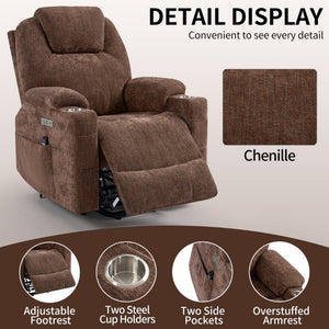 English Elm Up to 350 Lbs Chenille Power Lift Recliner with Massage Lumbar Heat and USB Ports W3224S00040