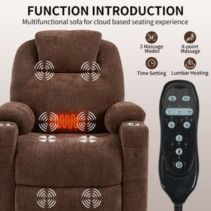 English Elm Up to 350 Lbs Chenille Power Lift Recliner with Massage Lumbar Heat and USB Ports W3224S00040