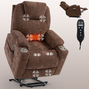 English Elm Up to 350 Lbs Chenille Power Lift Recliner with Massage Lumbar Heat and USB Ports W3224S00040