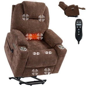 English Elm Up to 350 Lbs Chenille Power Lift Recliner with Massage Lumbar Heat and USB Ports W3224S00040