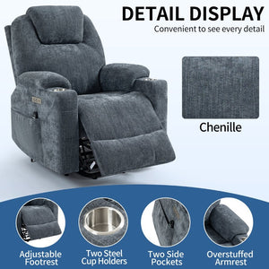 English Elm Up to 350 Lb Chenille Power Lift Recliner with Massage Heat and Charging Ports Blue-gray W3224S00041