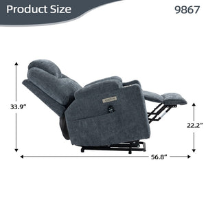 English Elm Up to 350 Lb Chenille Power Lift Recliner with Massage Heat and Charging Ports Blue-gray W3224S00041