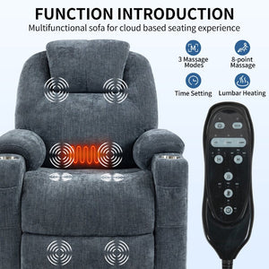 English Elm Up to 350 Lb Chenille Power Lift Recliner with Massage Heat and Charging Ports Blue-gray W3224S00041