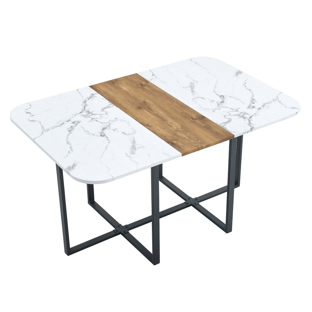 English Elm White Two-tone Mdf Rectangular Dining Table Seats Six with Metal Legs Modern Style W3226P279054