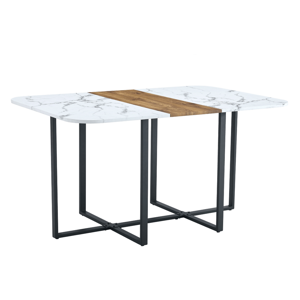 English Elm White Two-tone Mdf Rectangular Dining Table Seats Six with Metal Legs Modern Style W3226P279054
