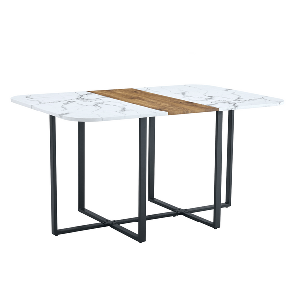 English Elm White Two-tone Mdf Rectangular Dining Table Seats Six with Metal Legs Modern Style W3226P279054
