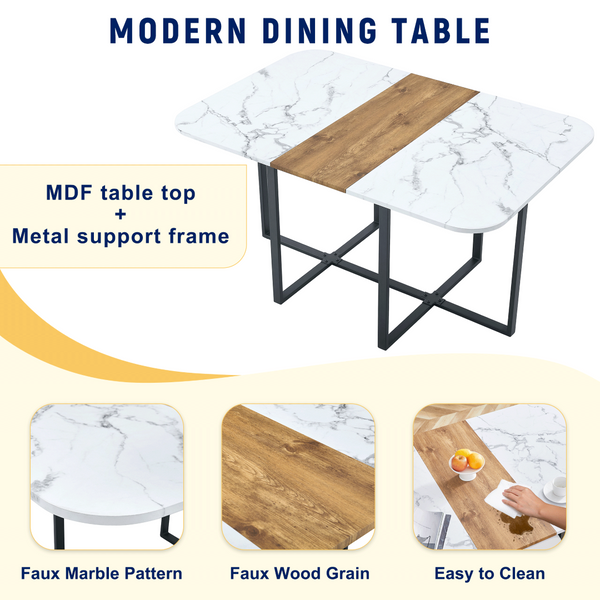 English Elm White Two-tone Mdf Rectangular Dining Table Seats Six with Metal Legs Modern Style W3226P279054