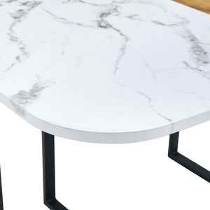 English Elm White Two-tone Mdf Rectangular Dining Table Seats Six with Metal Legs Modern Style W3226P279054