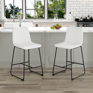 English Elm Set of 2 Pu Leather Barstools with Iron Legs for Kitchen Island or Home Bar W3226P279065