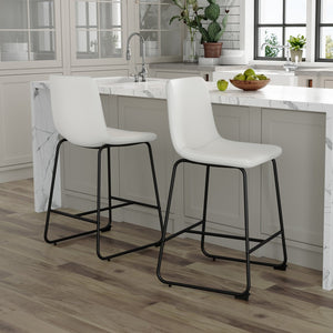 English Elm Set of 2 Pu Leather Barstools with Iron Legs for Kitchen Island or Home Bar W3226P279065