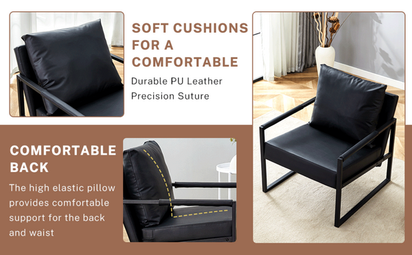 English Elm New Pu Leather Accent Chair with Metal Frame for Modern Industrial Living Spaces W3226P279067