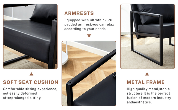 English Elm New Pu Leather Accent Chair with Metal Frame for Modern Industrial Living Spaces W3226P279067