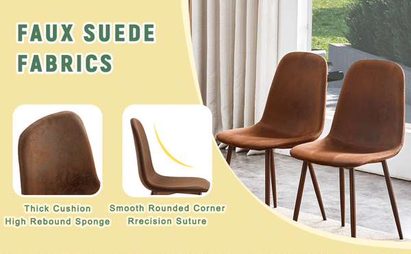English Elm Set of 4 Suede Backrest Dining Chairs with Walnut Finish Legs for Scandinavian Homes W3226P279070