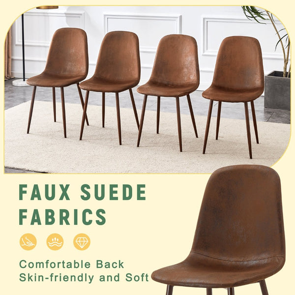 English Elm Set of 4 Suede Backrest Dining Chairs with Walnut Finish Legs for Scandinavian Homes W3226P279070