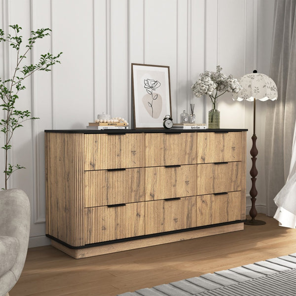 English Elm Modern Nine Drawer Mdf Storage Cabinet Low Profile Dresser for Bedroom or Entryway W3226P279087