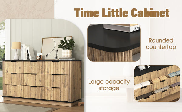 English Elm Modern Nine Drawer Mdf Storage Cabinet Low Profile Dresser for Bedroom or Entryway W3226P279087