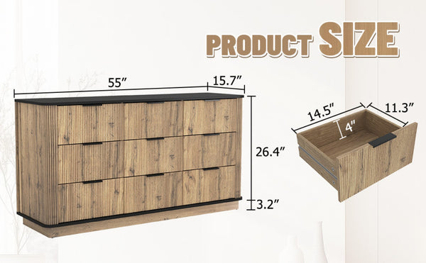 English Elm Modern Nine Drawer Mdf Storage Cabinet Low Profile Dresser for Bedroom or Entryway W3226P279087