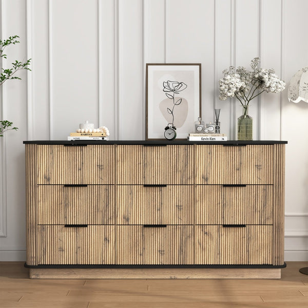 English Elm Modern Nine Drawer Mdf Storage Cabinet Low Profile Dresser for Bedroom or Entryway W3226P279087
