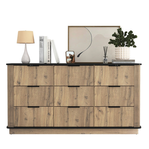 English Elm Modern Nine Drawer Mdf Storage Cabinet Low Profile Dresser for Bedroom or Entryway W3226P279087